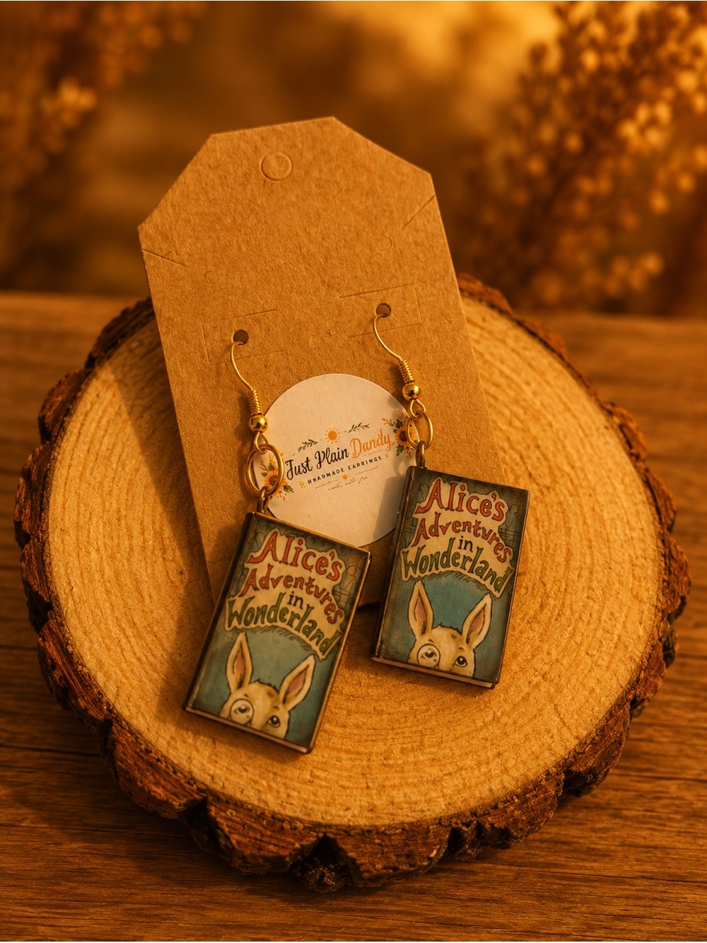 Alice in Wonderland Book Earrings Mini Book Dangles Literary Gift - Picture 1 of 4